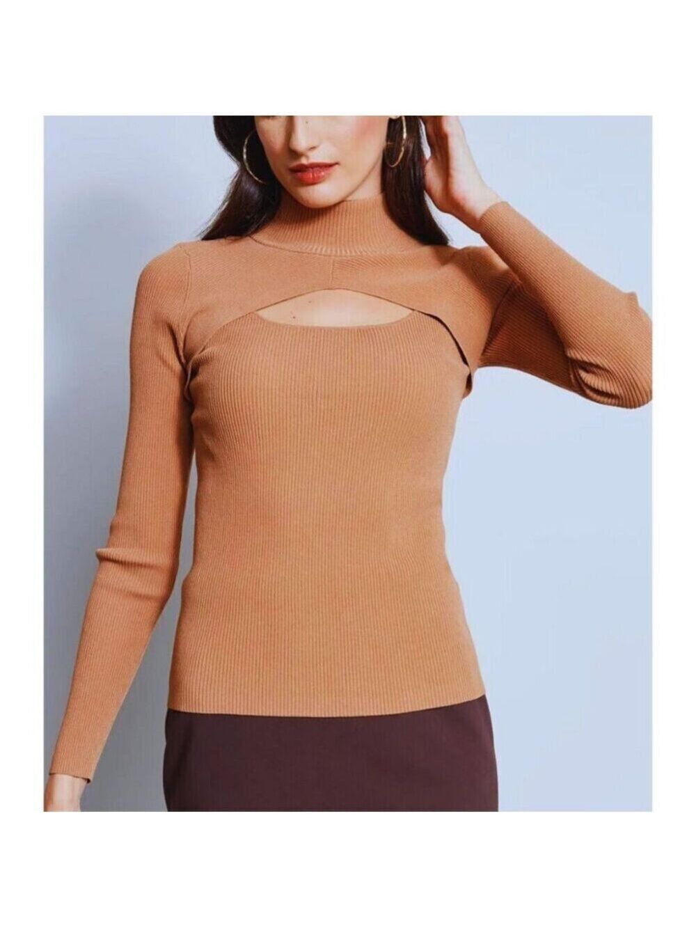 NWT Elie Tahari Long Sleeve Mock Neck Keyhole Sweater Size XS